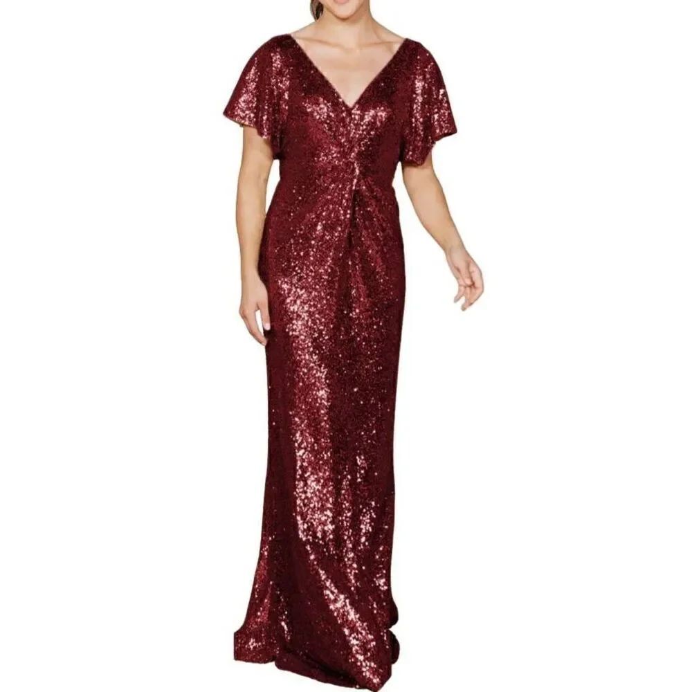 Revelry Dress Women's 4 Red Cabernet Gwen Sequin Gown Mermaid Formal Bridesmaid